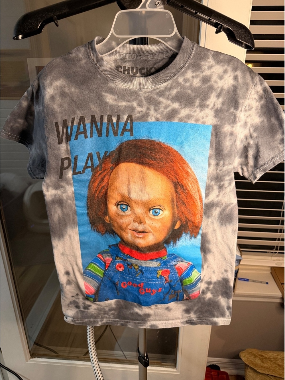 Chucky Wanna Play Gray Tie Dye Graphic T Shirt